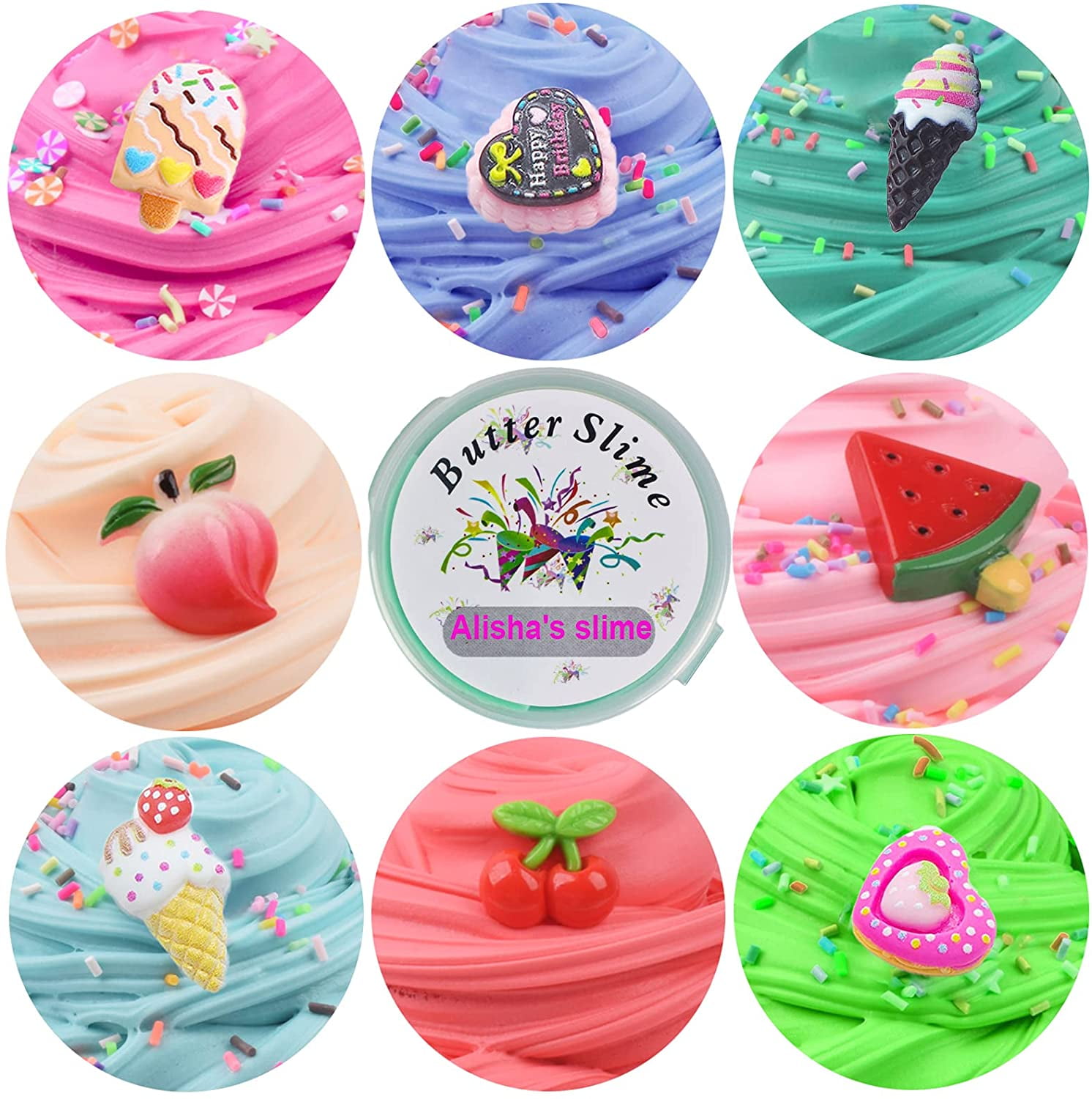 12 Pack Butter Slime Kit, With Fruit, Ice Cream, Animal Mini Scented Slime  Charms Suppulies, Non