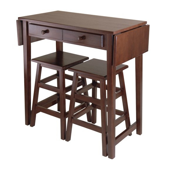 Contemporary Home Living Set of 3 Cappuccino Elegant Mercer Double Drop Rectangular Table with 2