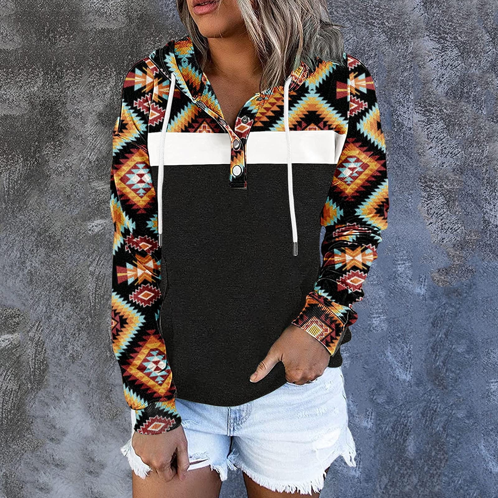 Striped aztec geometric multicolor zipper sweatshirt Clearance