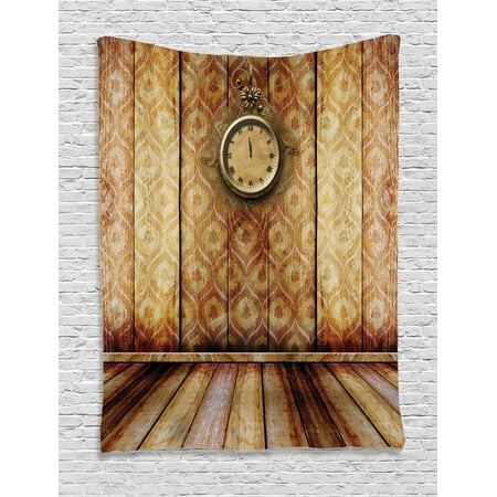 Wall Accessories Living Room Victorian Decor Wall Hanging Tapestry, Antique Clock On Medieval Style Wall Wooden Floor Classic Architecture Theme Art, Bedroom Living Room Dorm Accessories, By Ambesonne ()