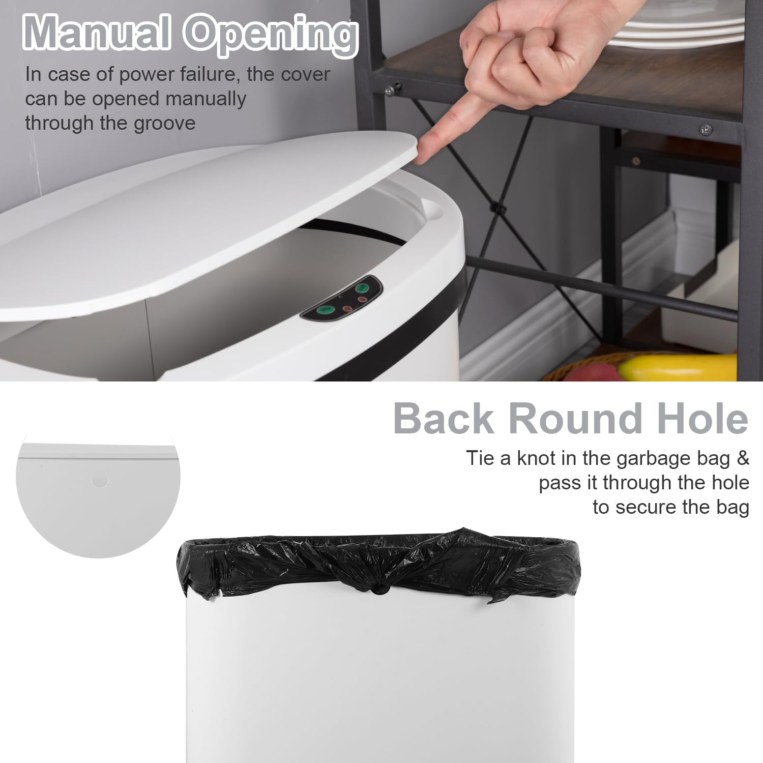 Kitchen Trash Can with Lid, 13 Gallon Automatic Garbage Can for Bathroom Bedroom Home Office , White