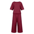 thumbnail image 4 of Cinvoph Ensemble Deux Pièces en Coton et Lin pour Femmes Col Rond Manches Courtes Haut Pantalon Grand Tenue de Maison Ensemble de Vacances d'Été, 4 of 6