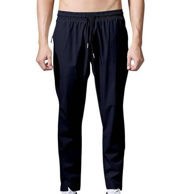 RXIRUCGD Men's Fashion Casual Solid Color Pockets Elastic Rope Pants Sports Fitness Pants, Blue, Size: M