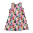 thumbnail image 3 of Girls Dress Pink Green Leaves Sleeveless Dress for Girls Hem A-Line Casual Sundress, 3 of 7