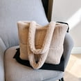 thumbnail image 4 of Bolso de hombro difuso para mujer, bolso hobo esponjoso informal, bolso tipo cartera (caqui), 4 of 7