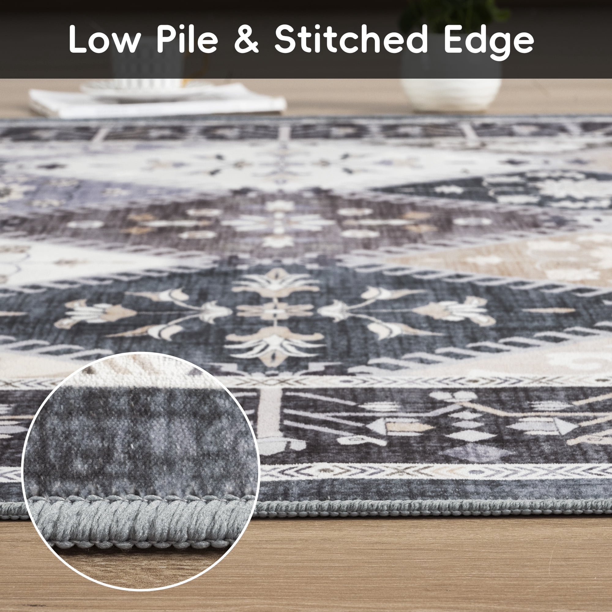 Wondo Moroccan Vintage Trellis Area Rug - Machine Washable Non-Slip Low-Profile 5x8 Floor Carpet for Living Room, Bedroom, Dining Room, Office & Nursery, Gray