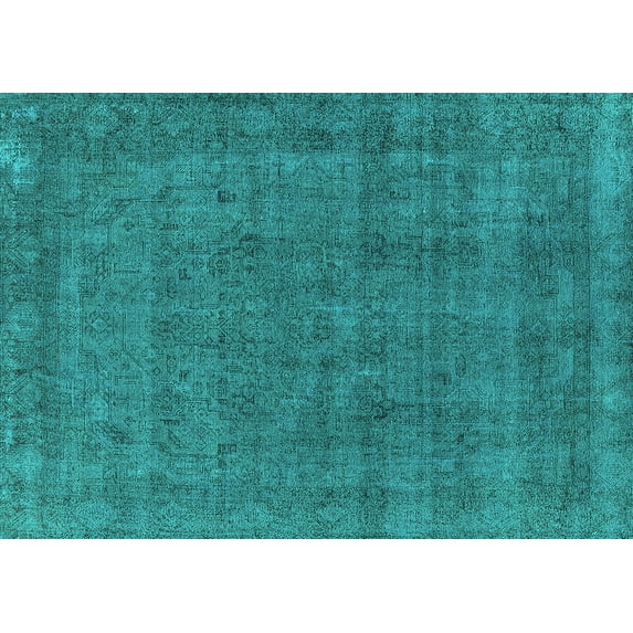 Ahgly Company Indoor Rectangle Oriental Turquoise Blue Industrial Area Rugs, 7' x 9'