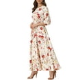 thumbnail image 4 of INSPIRE CHIC Women's Floral Maxi Dress Casual Puff Sleeve Flowy a Line Long Dresses White L, 4 of 5