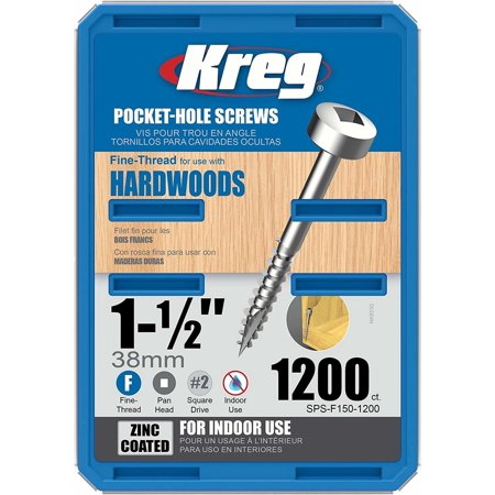 Kreg SPS-F150-1200 Pocket Screws - 1-1/2   #6 Fine  Pan-Head  1200ct