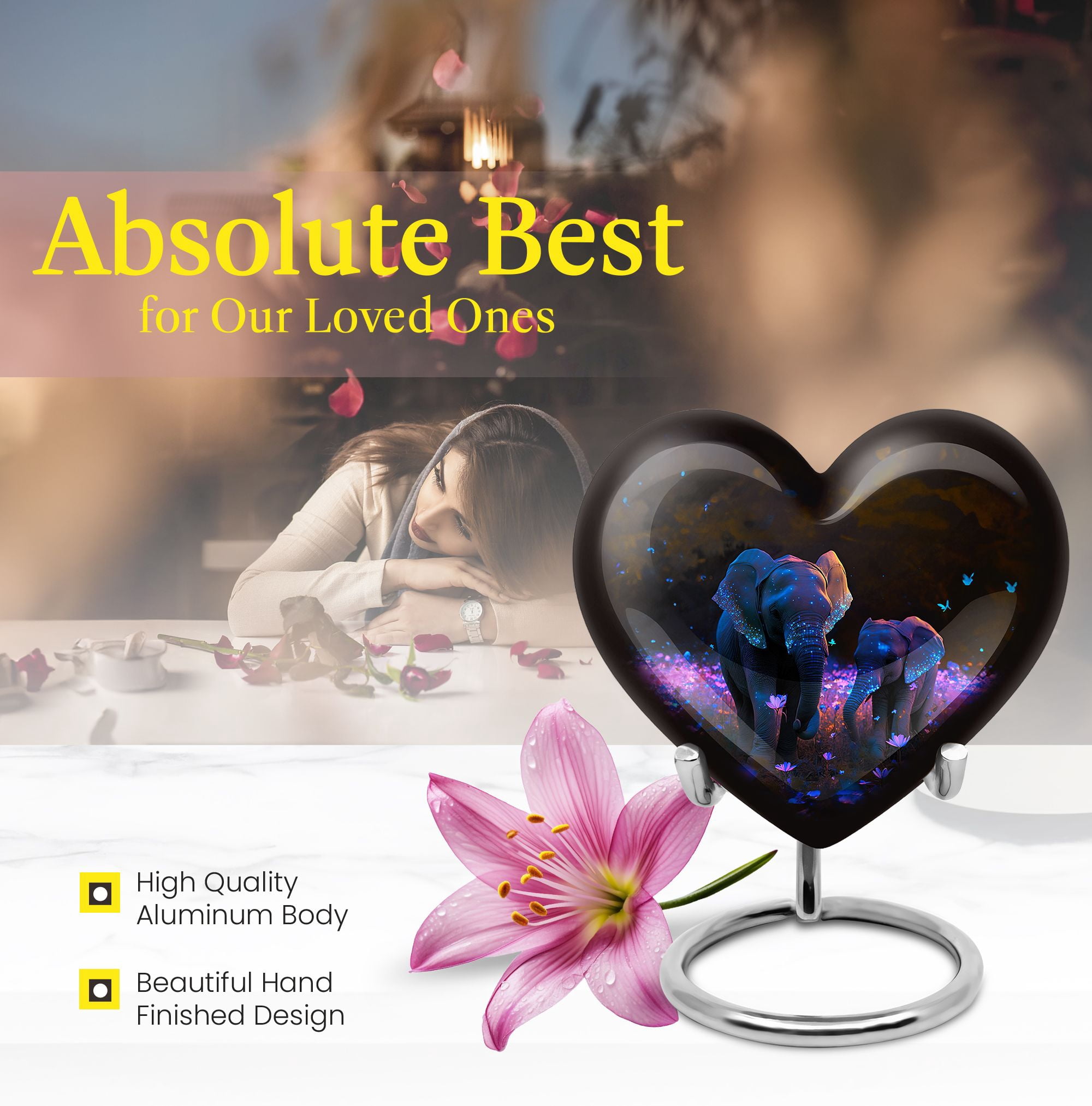 Elephants Are Walking In A Field Of Flowers Decorative Urns - Urns For Human Ashes Adult Male Dad - Funeral Urns For Adult Ashes Men & Women - Urns For Human Ashes Adult Male Dad (Size -8inch)