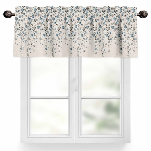 Flower Blue Valances for Windows, 42 x 12in, Grey Cherry Blossoms Cotton Linen Background Rod Pocket Kitchen Valance Curtain Light Filtering Window Treatments for Living Room Bedroom, 1 Panel