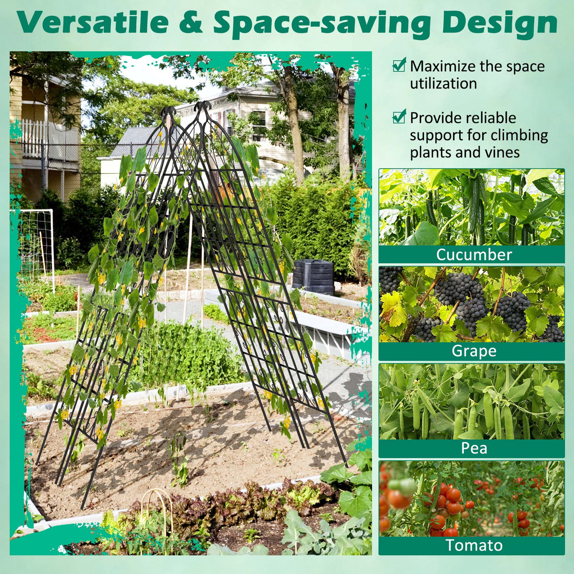 Costway 71" Tall Metal Garden Trellis for Climbing Plants 2 Pack Fence Panels Retro