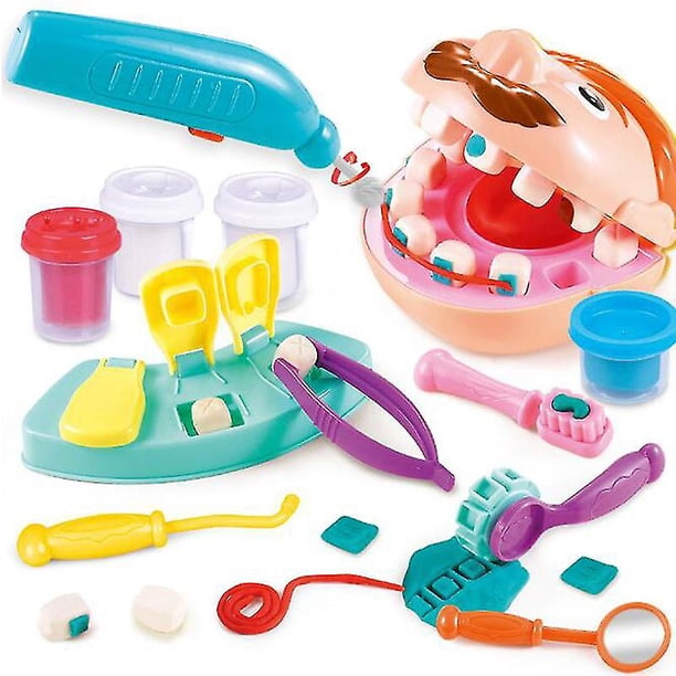 Arcilla de colores educativa para niños, juego de herramientas para moldes de arcilla para extracción de dientes de plastilina para casita de dentista pequeña