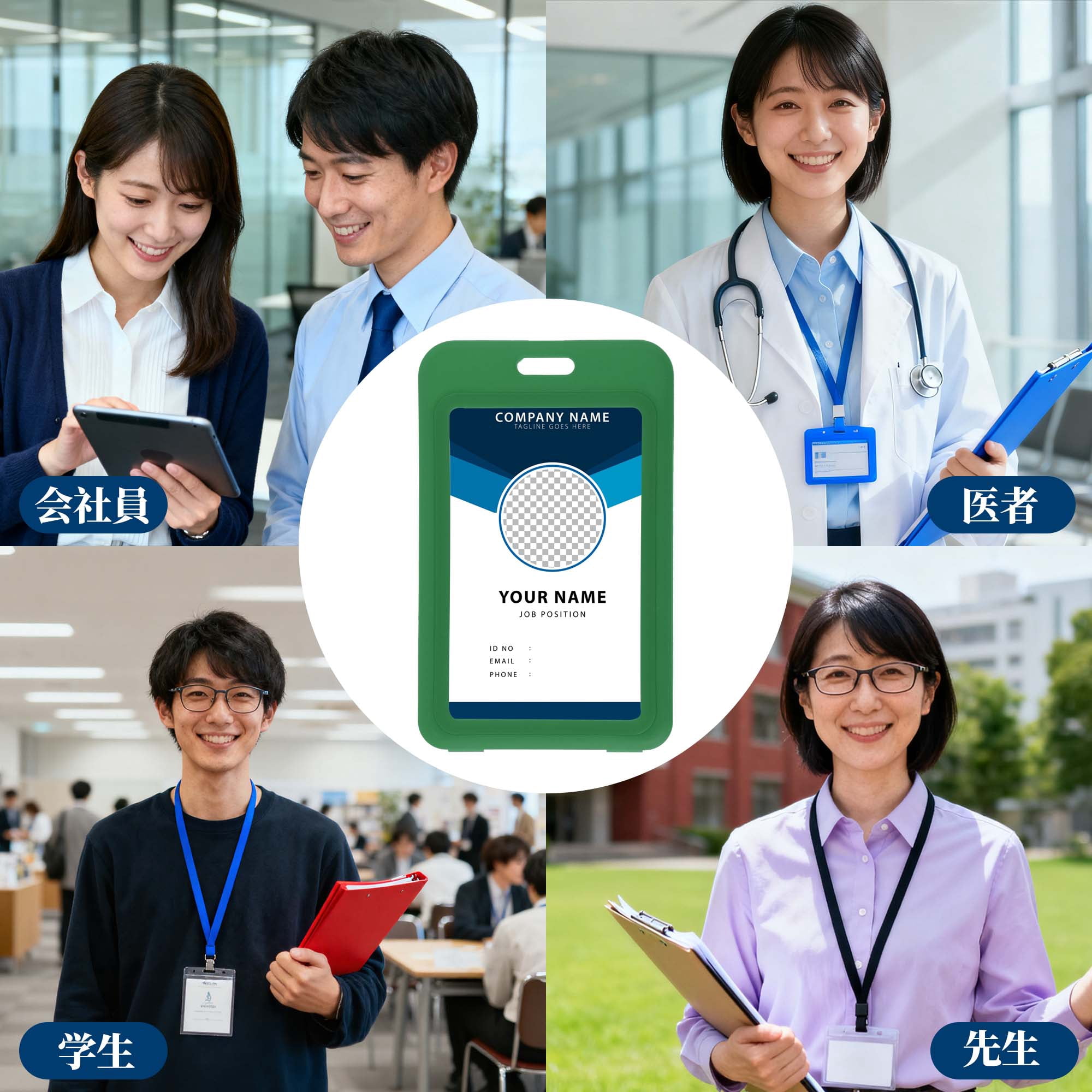 Unique Bargains Vertical ID Badges Leather Clear Card Holder with Lanyard Green