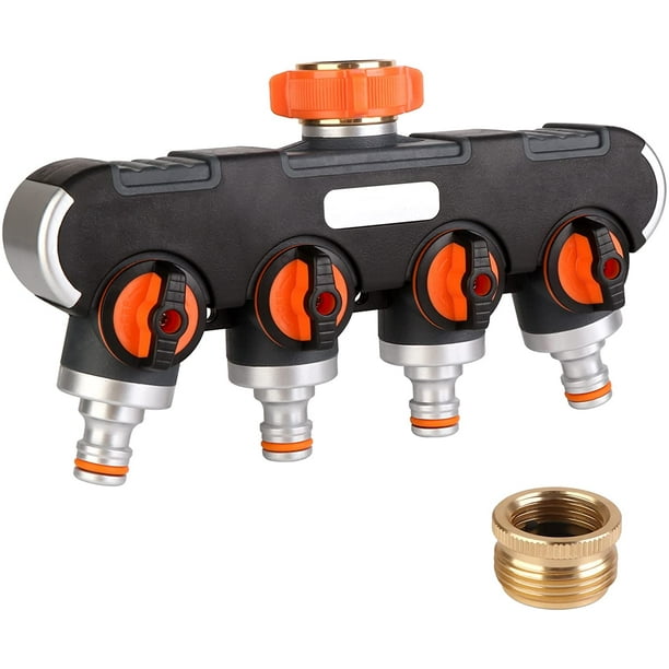 Distribuidor de agua de 4 vías: distribuidor de 3/4 de pulgada y 1/2 pulgada de 4 vías, distribuidor de conexión de agua de 4 vías para riego de jardines, lavado, mascotas, ... JFHHH pequeña