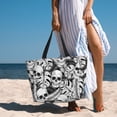 thumbnail image 6 of Xecao Skull and palm leaves for versatile beach bag for women includes zipper pockets and waterproof material, ideal for vacations and adventures., 6 of 7