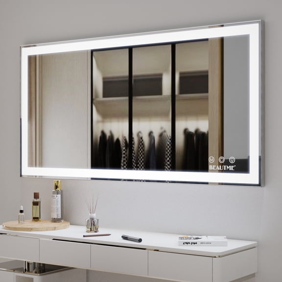 Newest 48”x24” LED Bathroom Vanity Mirror with 3-Color Dimmable Light, Anti-Fog & Touch Control, Silver Aluminum Frame