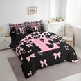 thumbnail image 3 of jejeloiu Monogrammed E Bedding Comforter Set 7pcs,Cute Bowknot Bowtie Queen Bedding Sets,Light Pink Black Queen Sets,Microfiber Room Decorative Reversible, 3 of 8