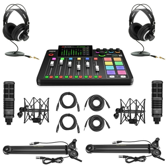 Rode RODECaster Pro II Production Studio Console, Bundle with 2x Turnstile Audio TAP300 Broadcast Microphones and 2x H&A Broadcast Arm