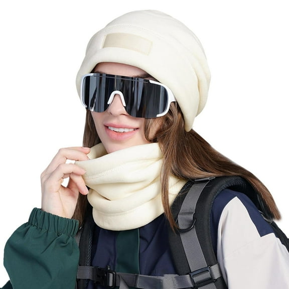 YESIMOLA Fleece Hat and Scarf Set Womens Beanie Hat Scarf Gloves Set Women's Winter Warm Ear Knitted Hat Gloves Hat Shawl Set Hat Scarf Set with Hood Outdoor Cycling