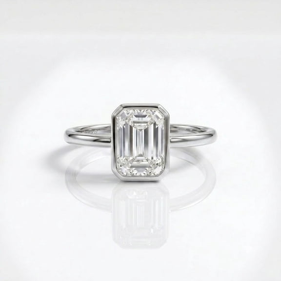 Diiro Bezel Set Emerald Cut Moissanite Solitaire Engagement Ring for Women in 925 Sterling Silver, Minimalist Wedding Band, Promise Anniversary Gift