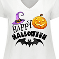 thumbnail image 4 of Inktastic Happy Halloween Bat, Witch Hat, Jack O Lantern Women's Plus Size V-Neck T-Shirt, 4 of 5