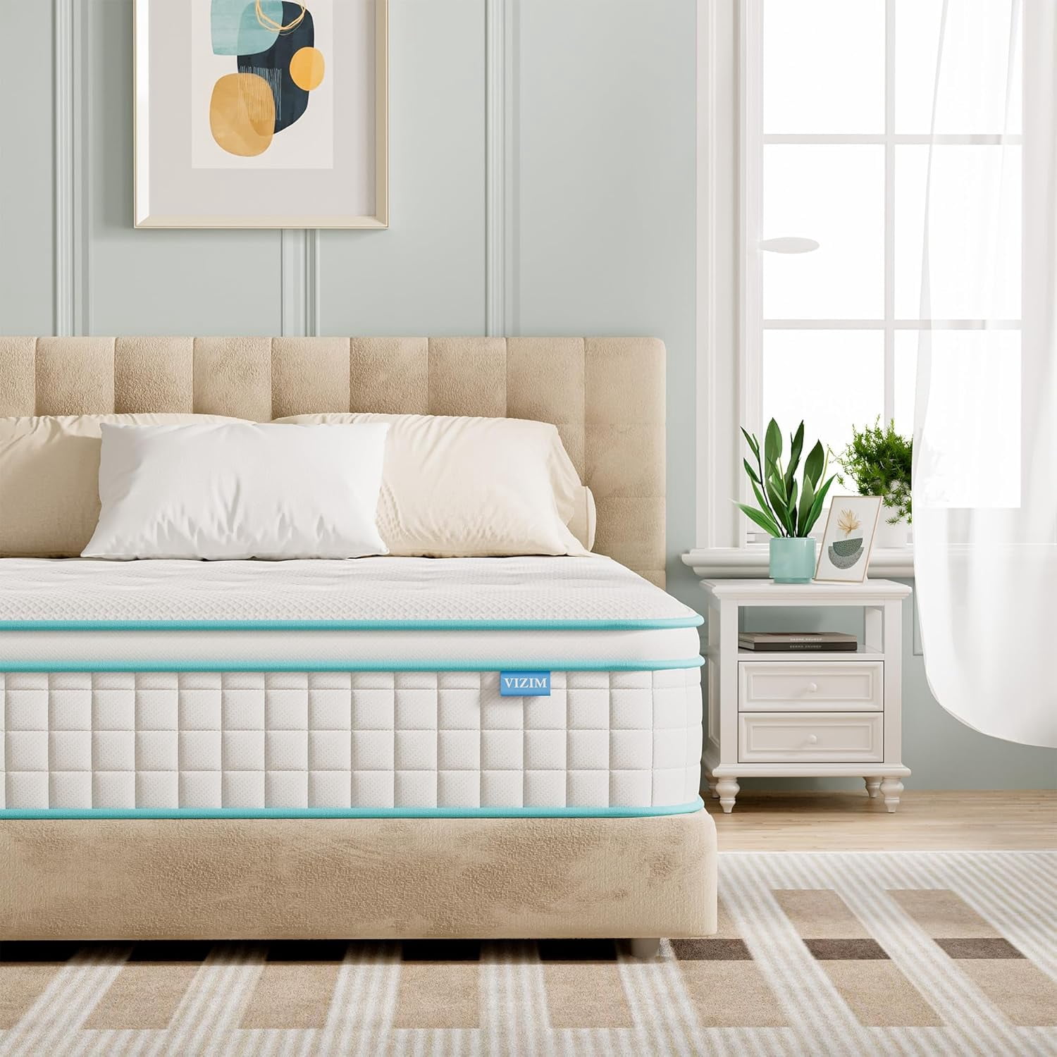 Twin Mattress, VIZIM 10 Inch Wave Memory Foam & Pocket Spring Hybrid Mattress in a Box for Pressure Relief, CertiPUR-US Certified