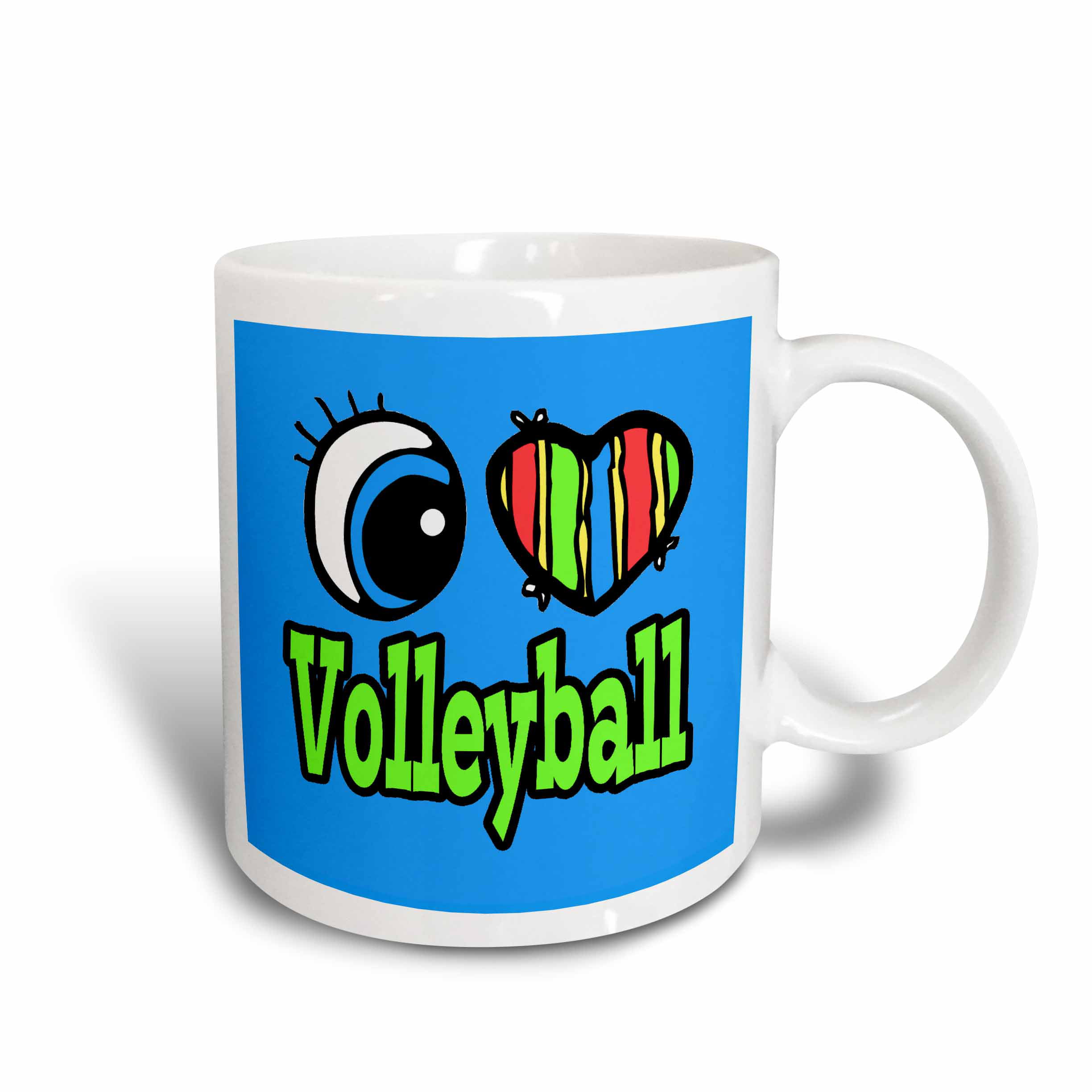 3dRose Bright Eye Heart I Love Volleyball - Ceramic Mug, 11-ounce