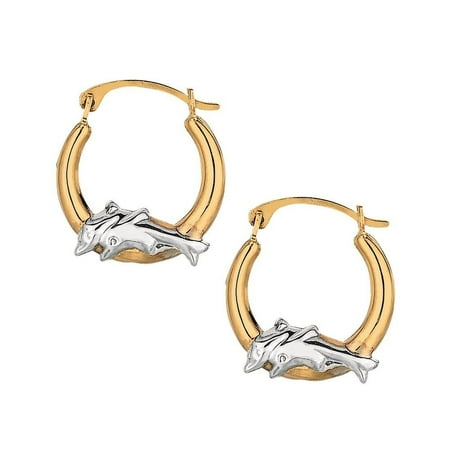 10k Yellow Gold 10tt Dolphin Hoop Earrings