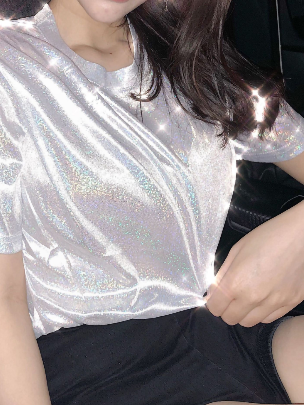 Women's Holographic Metallic Shirt Ultra Soft Top Glitter Party Disco Blouse - image 4 of 6