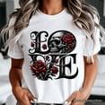 thumbnail image 2 of Gothic Love Skull Roses T-Shirt, Dark Valentine Romance Tee, 2 of 5