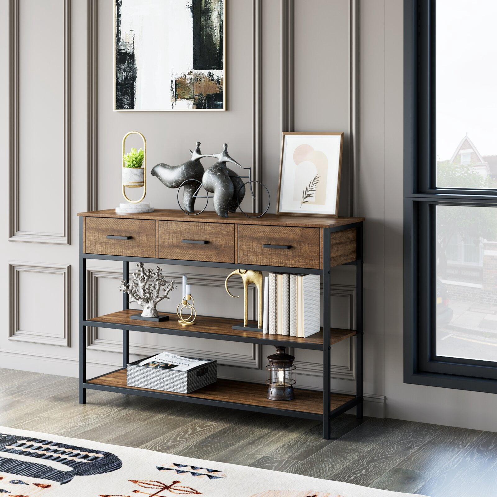 Console Table HOMISSUE Rustic Industrial - 47" Entryway Table With 3 ...