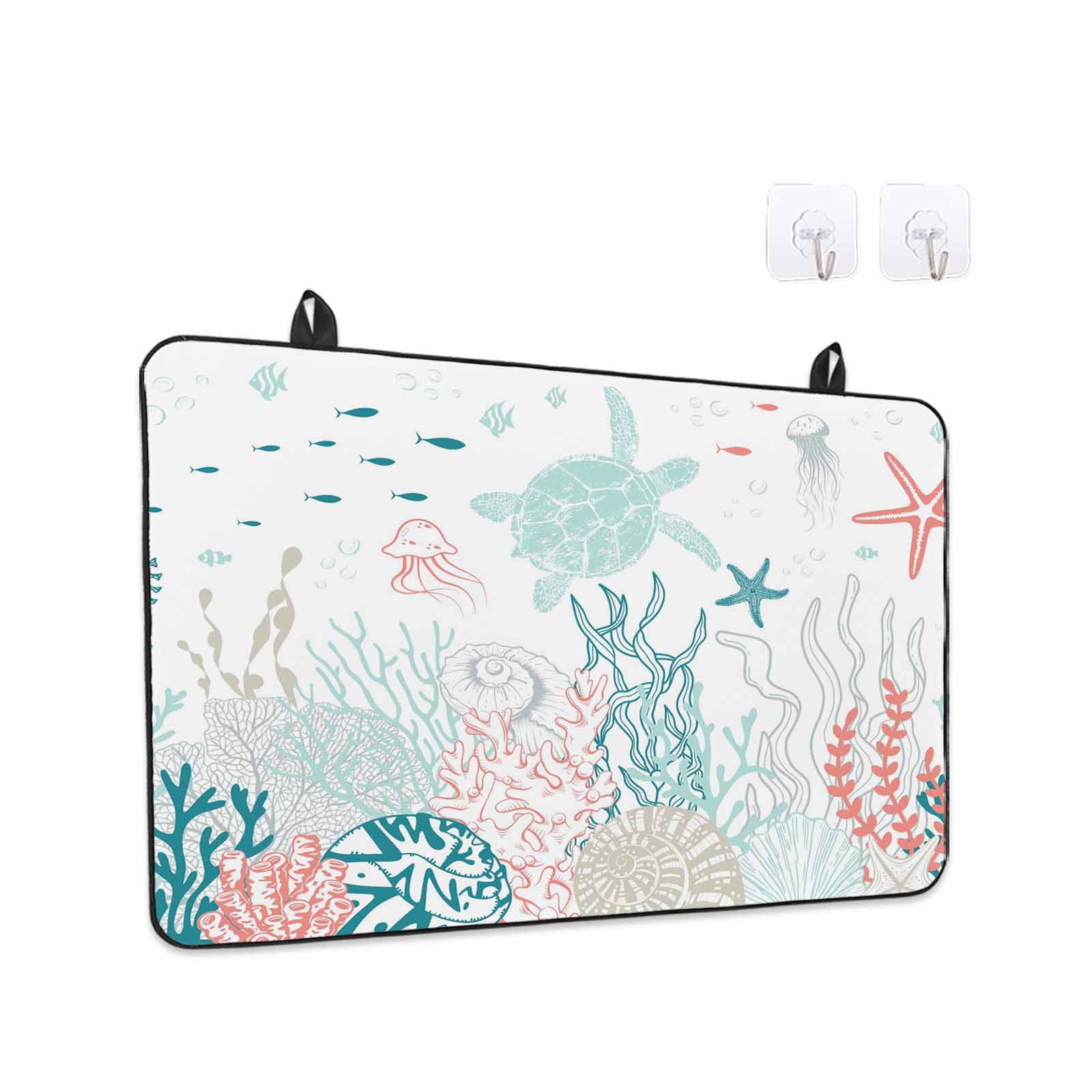 Coastal Turtle Stove Top Cover for Electric Stove, Heat-proof & Non Slip Glass Top Stove Cover Protector, Teal Green Ocean Coral Starfish Jellyfish Kitchen Flat Cooktop Rubber Mat 28.5x20.5 Inches