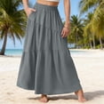 thumbnail image 2 of yillto Women's Summer Midi Skirt A Lined Flowy with Pockets Elastic High Waist Beach Vacation Skirts, 2 of 6