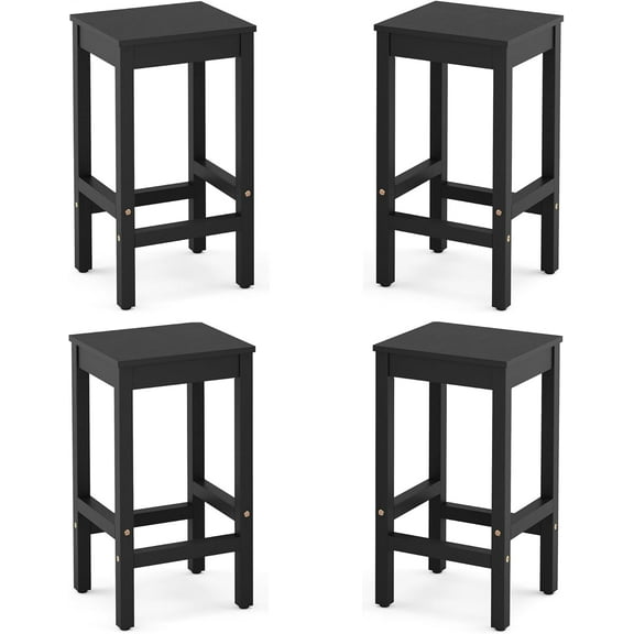 26 Inch Bar Stools Set of 4, Counter Height Bar Stool with Footrest, Acacia Wood Bar Chairs for Kitchen Island, Dining Room, Cafe, Bar Counter, Black
