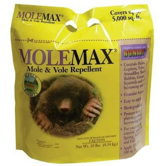Bonide MoleMax Mole and Vole Repellent Granules - Deterrent - 10 Lbs — Residential Use, Standard Application