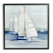 Stupell Industries Nautical Boats Sailing Sea Waves Coastal Painting Black Framed Art Print Wall Art