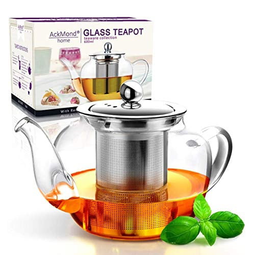 600 ml AckMond 600 ml Clear Glass Teapot in Apple Shape with Heat Resistant Stainless Steel Infuser