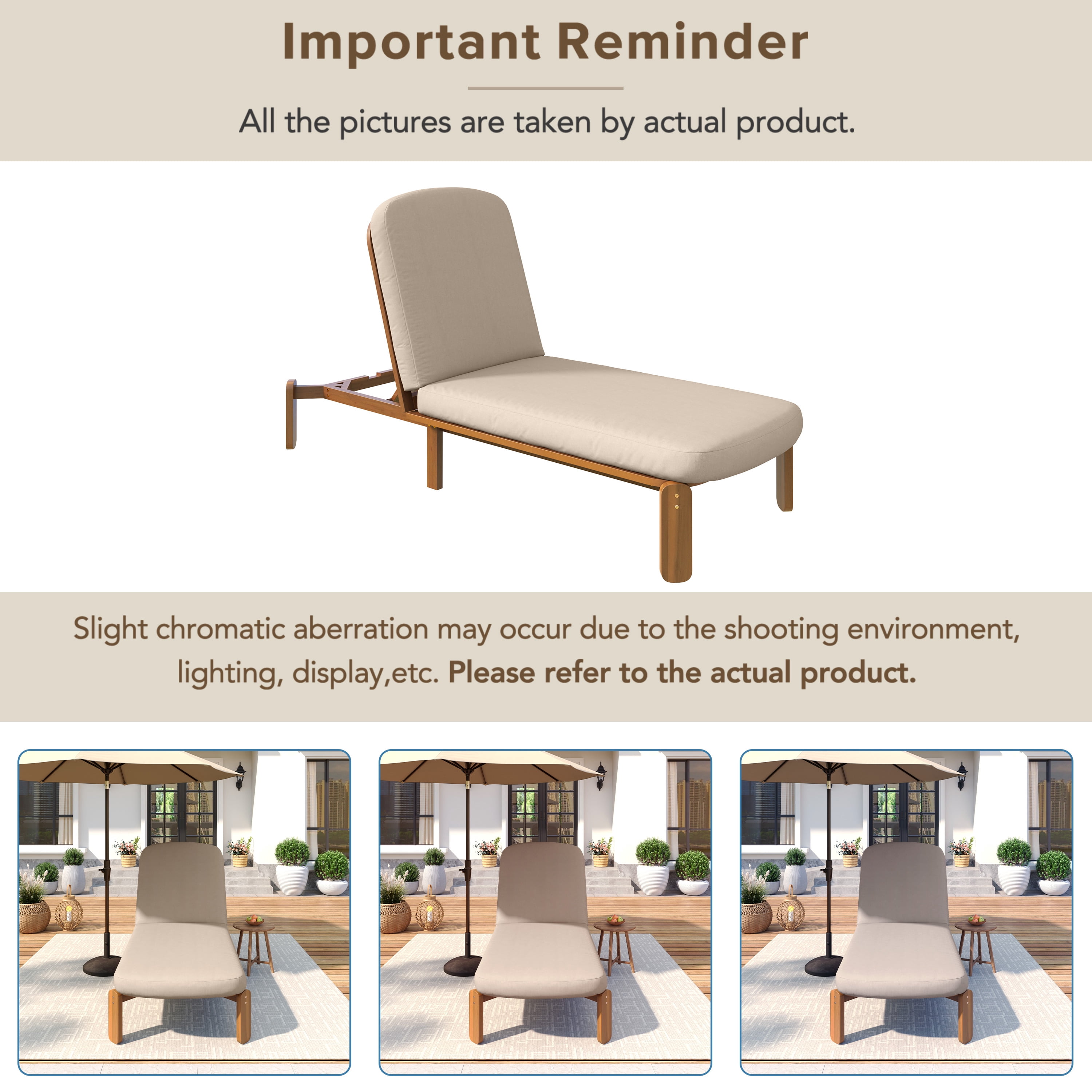 Adjustable Backrest Chaise Lounge, Outdoor Patio Recliner for Poolside, Brown