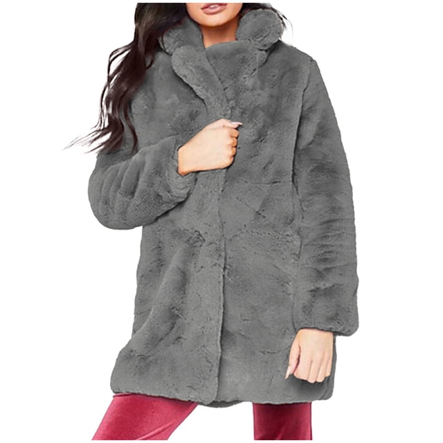LSLJS Women Fashion Solid Pocket Color Jacket Plush Long Sleeves Lapel Coat