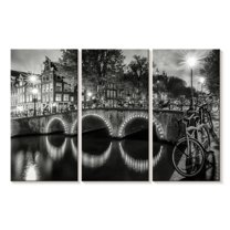 Elephant Stock Modern View Amsterdam Wall Art - Horizontal Multi Panel Canvas - Living Room Wall Decor - Places Multi Panel - Gray And Black Decor By Melanie Viola - 57" x 36"