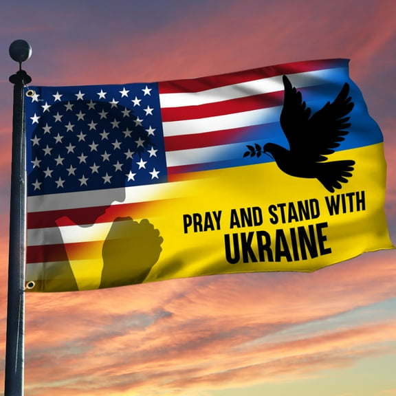 Flagwix Pray And Stand With  Ukraine American Grommet Flag THN3797GF - 3x5 ft., No Flag Pole Rings