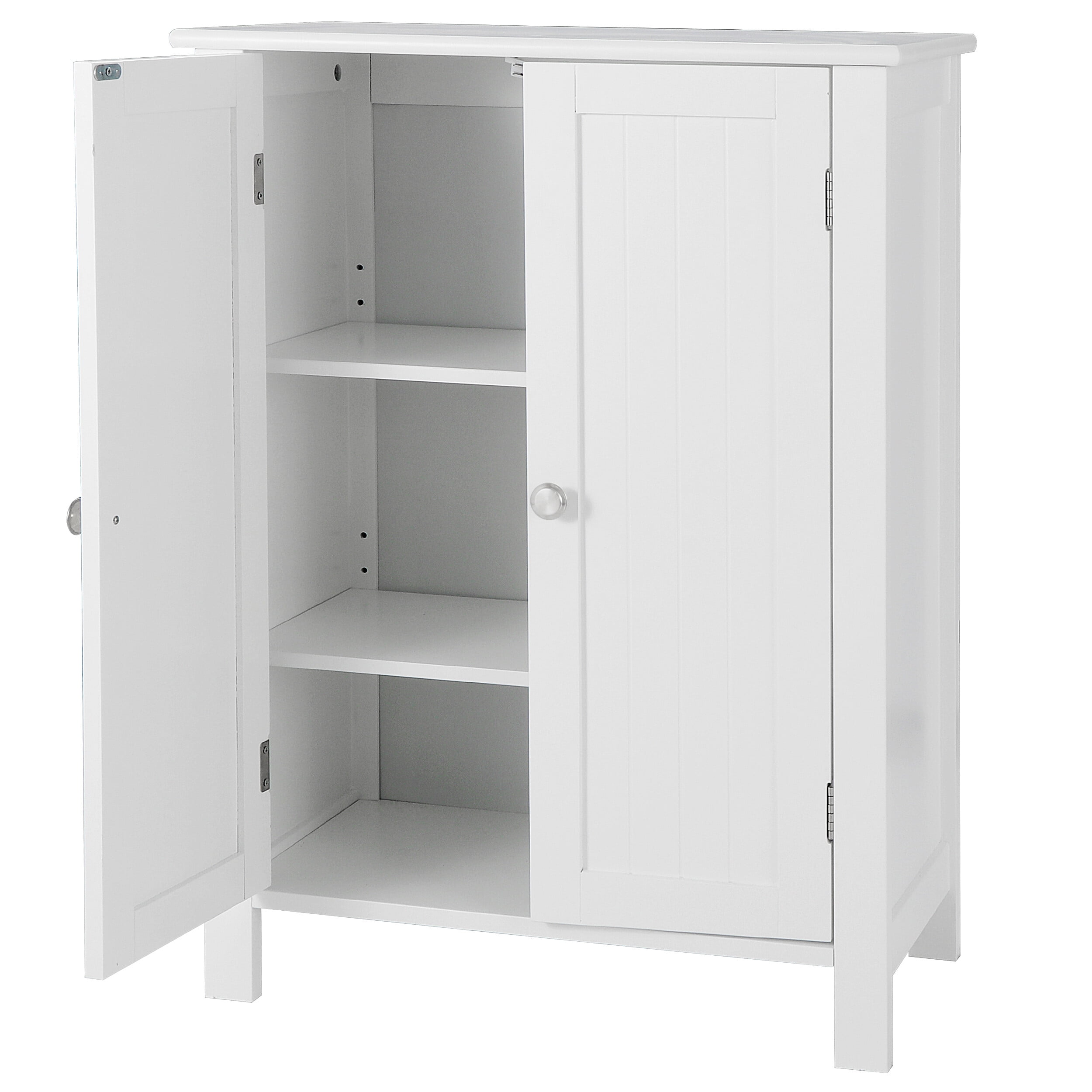 ZenSports Wooden Bathroom Cabinet 2-Doors Floor Storage Cabinet Adjustable Shelves, White