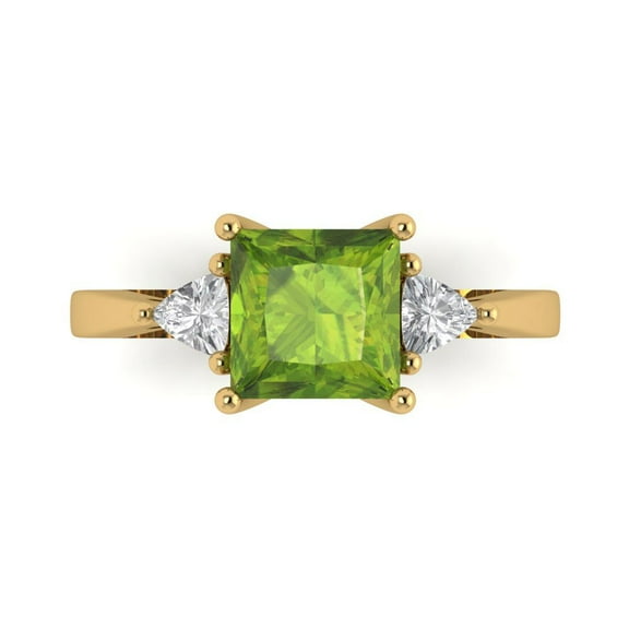 2.32 ctw 3 Stone Anniversary Ring for Women | Princess Cut Natural Peridot | Hyperallergenic Solid 14K Yellow Gold