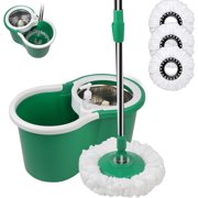 Spin Mop and Bucket with Wringer Set, 360° Spinning Mop Bucket System with 3 Microfiber Mop Replacement Heads, Adjustable Handle for Floor Cleaning (Green)