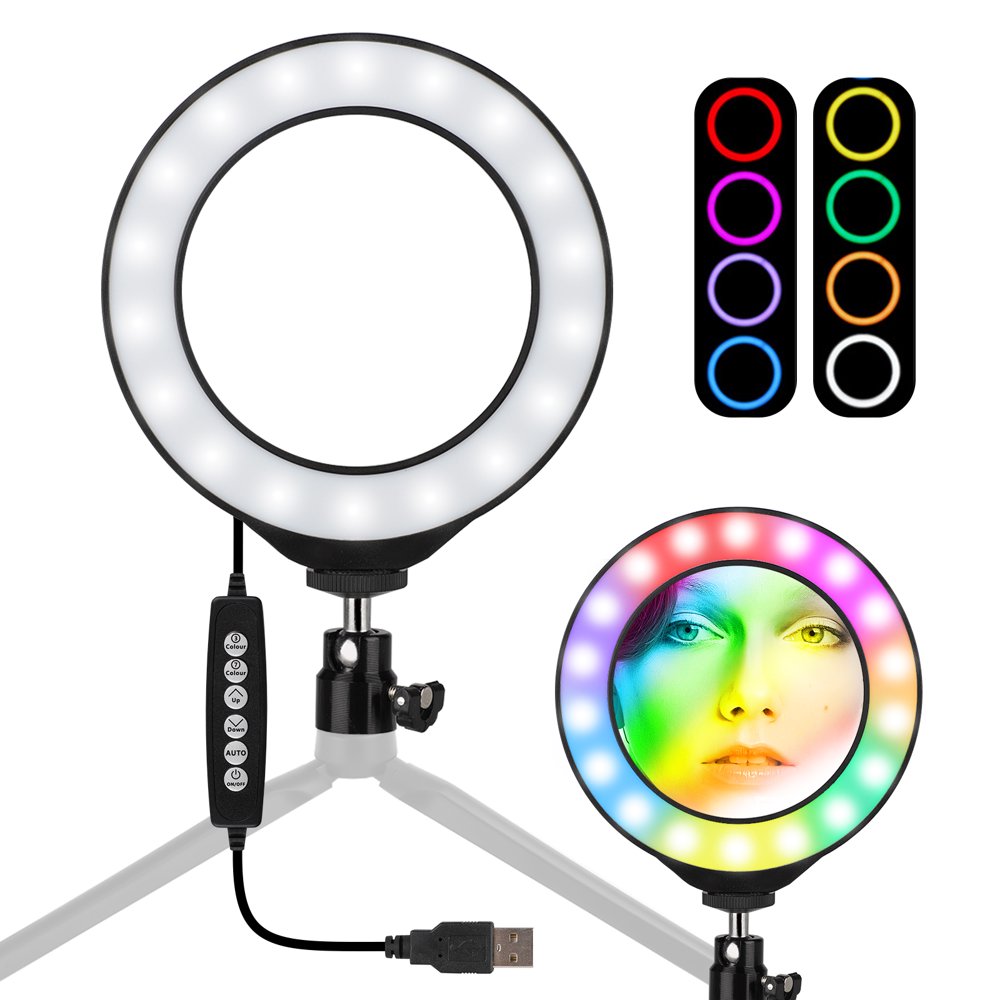 Selfie Ring Light 7 Colors RGB Ring Light 360° Rotatable, Desktop