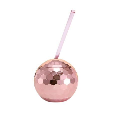 

TBOLINE 600ml Disco Ball Cup Nightclub Party Straw Wine Glass Mug pack of 1 (Pink)