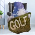 thumbnail image 4 of Golf Soft Flannel Fleece Throw Blanket, Championship Design Retirement Hobby Sports Activity Game Design, Cozy Plush for Indoor and Outdoor Use, 50" x 70", Olive Green Violet Blue, by Ambesonne, 4 of 5