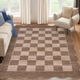 thumbnail image 3 of IdealHouse 9'x12' Washable Kitchen Rug, Non-Slip Low Pile Scalloped Checkerboard Farmhouse Entryway Mat, Soft Neutral Area Rug, Brown, 3 of 8