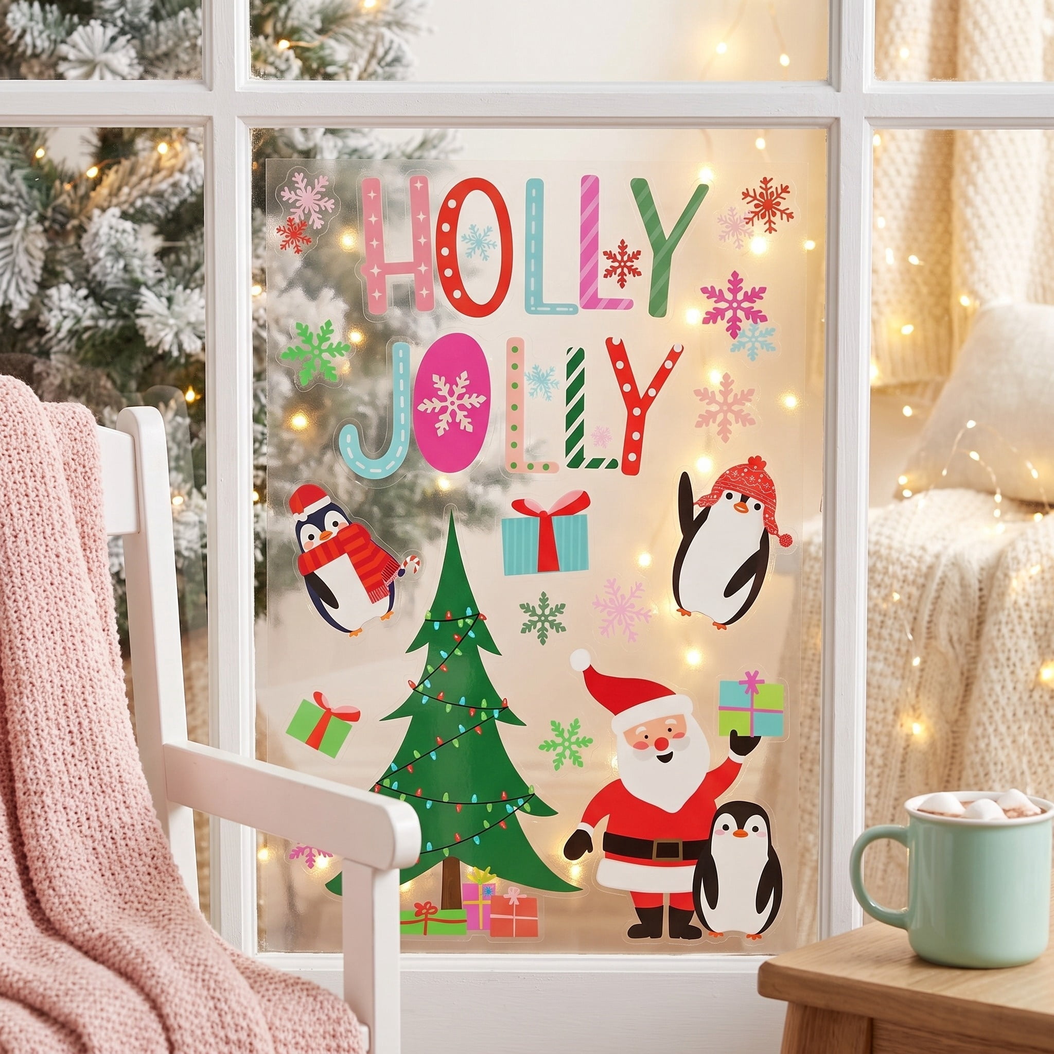 Holly Jolly Christmas Window Clings, Multicolor, 10.8" x 16.8", by Holiday Time